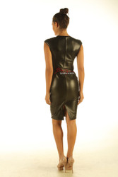 Lavish Soft Black Leather midi Dress Zip Front Top Calf Length back