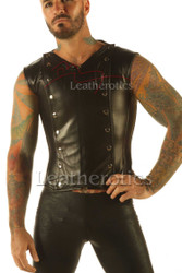 Men's Leather Corset Vest front view