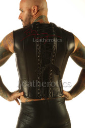 Men's Leather Corset Vest back view