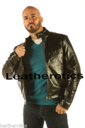 shiny leather jacket - open front
