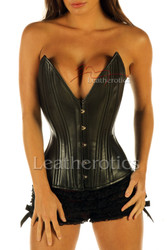 Leather Corset Double Steel Boned Cleavage Enhancer - front