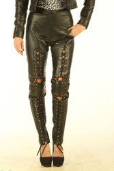 womens fetish leather lace leggings