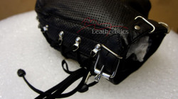 Black leather hood perforated gimp mask with laces  pic 2