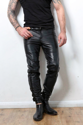 Skin Tight Full Grain Leather Men's Soft Trousers  - front, Made to Measure