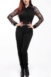 Elegant Feminine Jumpsuit/Catsuit All In One With Lace Arms 