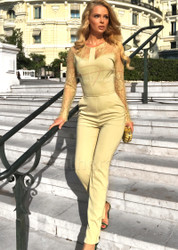 Women's Jumpsuit/Playsuit Dress With Mesh Arms Beige
