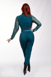 Women's Jumpsuit All in One Dress with Mesh Arms Alle Blue back