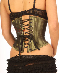 Metallic Green Satin Corset - Back View
