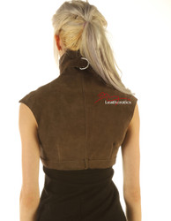 Suede Leather High Waisted Short Waist Coat image back
