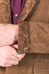 Men's Brown Velvet Blazer embroidery details