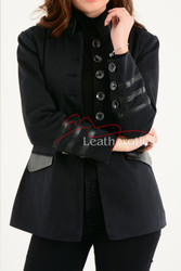 Long sleeve cuff detail on women's black military style blazer