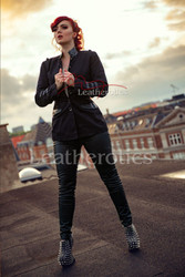 Elegant women's black military inspired cotton blazer for casual and formal wear