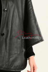 Ladies Fine Leather Cape With Fur Lining details