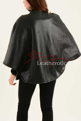 Ladies Fine Leather Cape With Fur Lining back