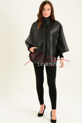 Ladies Fine Leather Cape With Fur Lining full