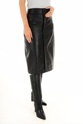 Womens Leather  leather skirt long length - Front View Zoomed In