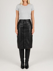 Knee Length Leather Skirt - Front