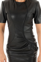 Close-Up of Premium Soft Black Leather Texture on Midi Dress