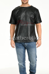 Men's Perforated  Leather T-Shirt front view
