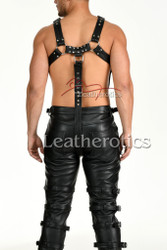 Leather chest adjustable harness for men - back
