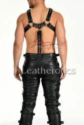 Leather chest adjustable harness for men - back