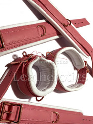 Pink white leather arm ankle neck cuff set 5 piece 3