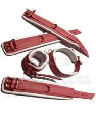 Pink white leather arm ankle neck cuff set 5 piece 4