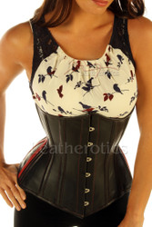 Bonded Black  Red Leather Corset for fat loss - Front View