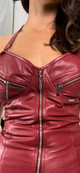red leather sleeveless dress open bust - front