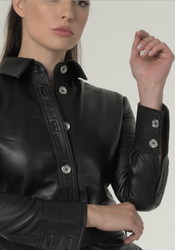Black Leather Shirt Midi Dress - details