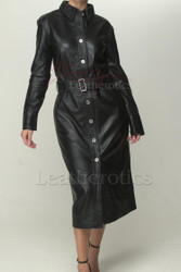 Black Leather Shirt Midi Dress 6