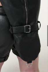 Handmade black leather armbinder, secure BDSM restraint.