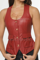 Red Leather Waist Coat - front
