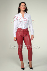 Red Leather Tight Fit Ladies Trousers 3