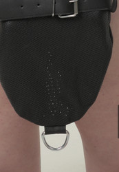 Close-up of genuine leather armbinder with metal buckles