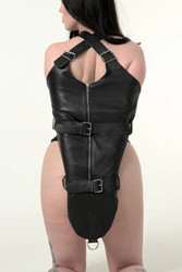Leather Armbinder Harness Body Lock in black genuine leather