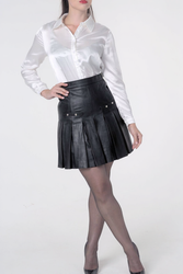Black Leather pleated Mini skirt above knee length