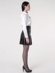 Black Leather Pleated Skirt Mini - Right