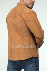 Tight leather shirt back view