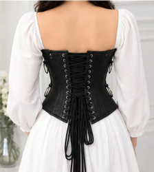 Leather Black Gothic Corset back view with lacing and zip