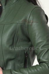 Leatherotics waist length leather jacket top beige khaki made-to-measure option