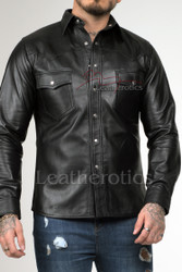 Man's Leather Shirt with 2 chest flap pockets