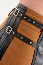 Leatherotics leather kilt dark brown premium cowhide back view adjustable buckles”