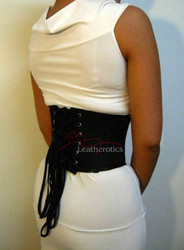 Satin Black Basque Corset - Back View