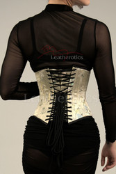 Lace-up back detail of ivory floral corset