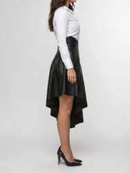 Asymmetric Draped Obi Belt Leather Skirt - Right
