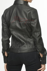 Women's leather shirt back view