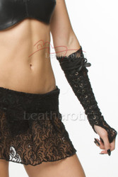 Mesh Fabric & Leather Shoulder Corset With Gauntlets