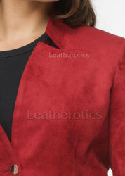 Red Suede Finished Fabric Blazer - details