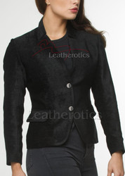Black Suede Finished Fabric Blazer - front